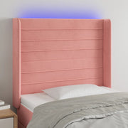 sengegavl med LED-lys 93x16x118/128 cm fløjl lyserød