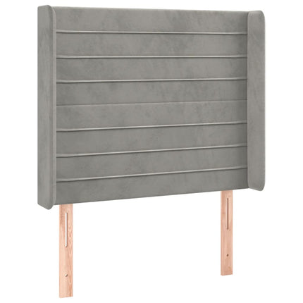 sengegavl med LED-lys 103x16x118/128 cm fløjl lysegrå