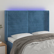 sengegavl med LED-lys 147x16x118/128 cm fløjl mørkeblå