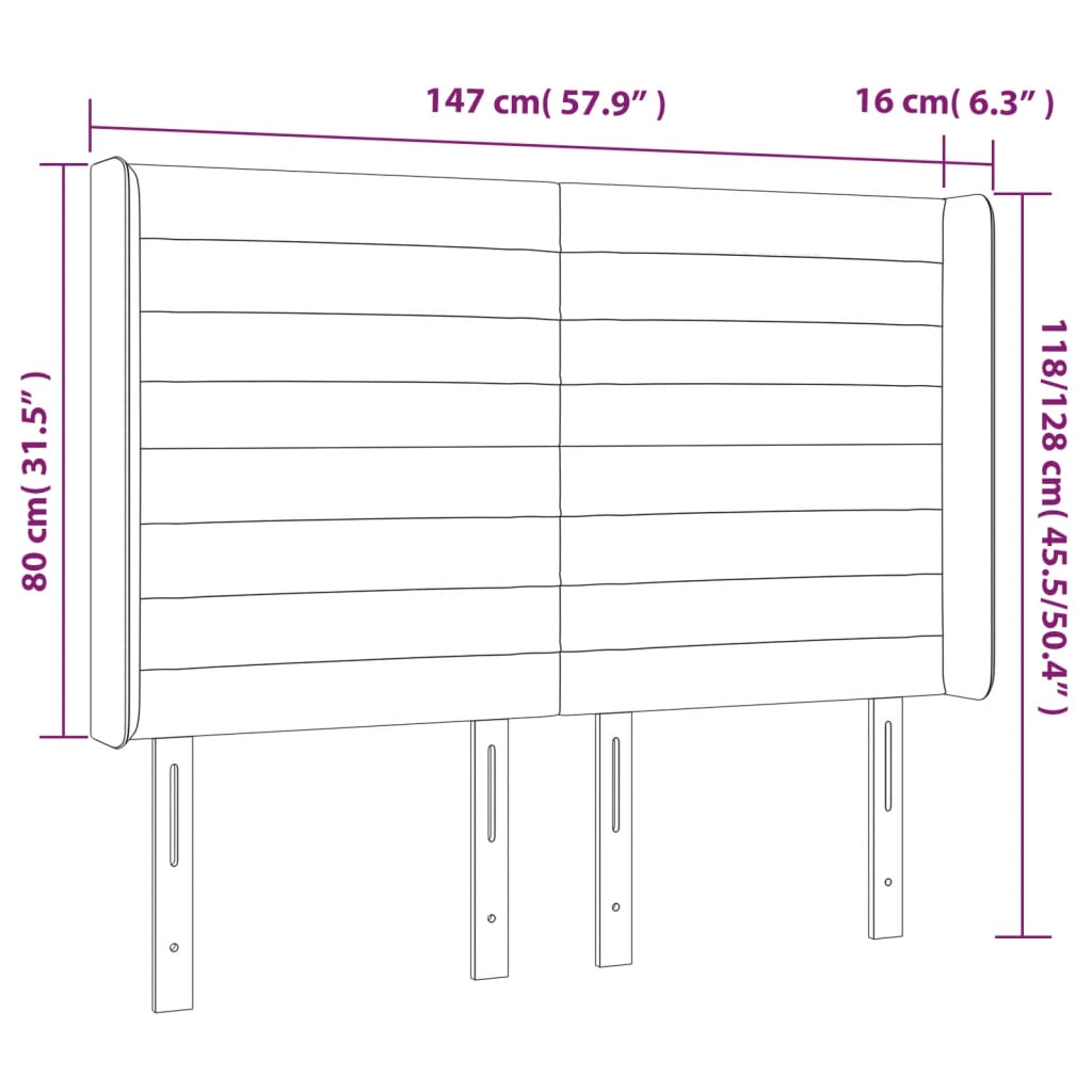 sengegavl med LED-lys 147x16x118/128 cm fløjl lyserød