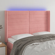 sengegavl med LED-lys 147x16x118/128 cm fløjl lyserød