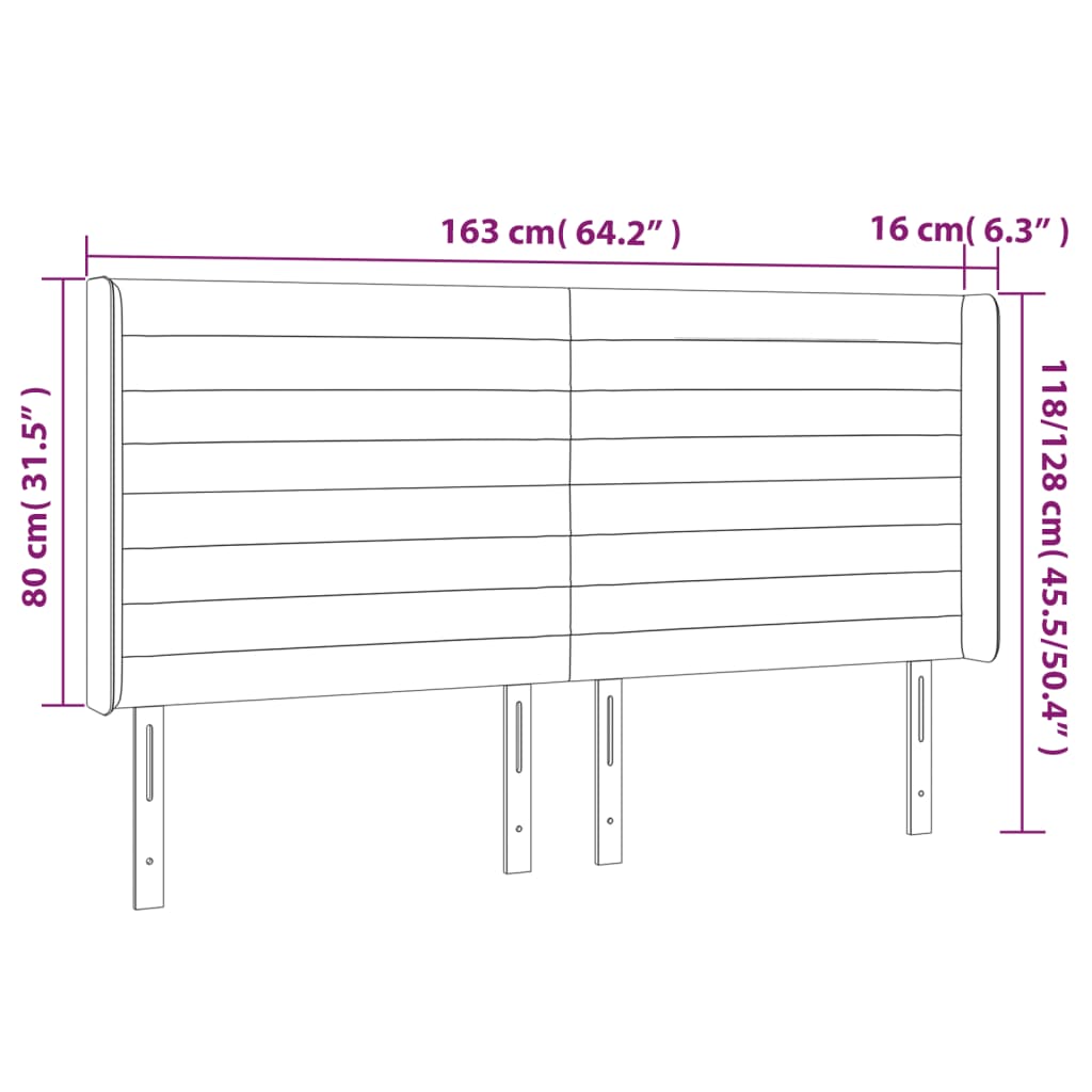 sengegavl med LED-lys 163x16x118/128 cm fløjl sort