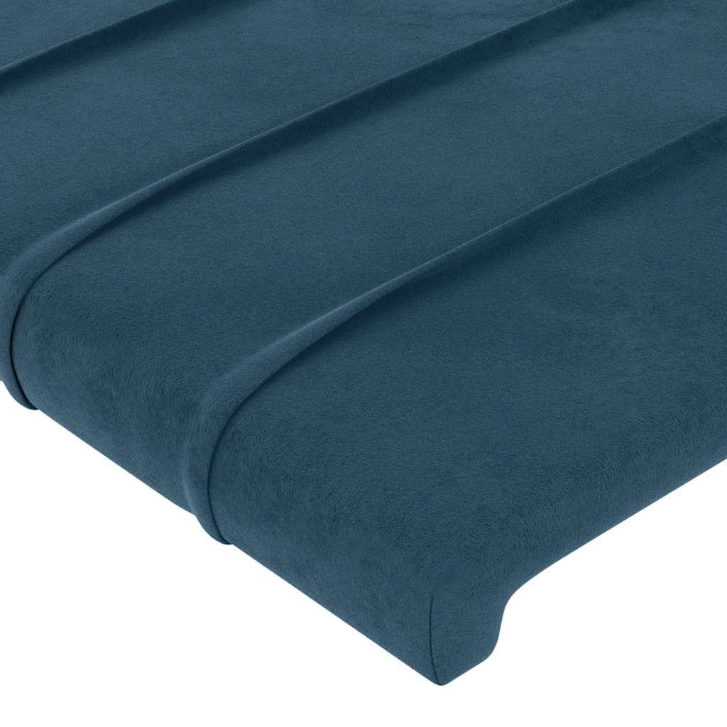 sengegavl med LED-lys 163x16x118/128 cm fløjl mørkeblå