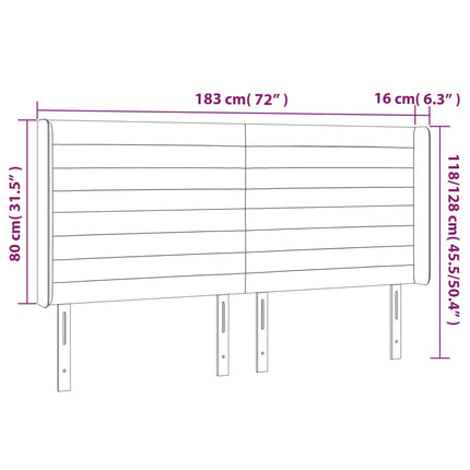sengegavl med LED-lys 183x16x118/128 cm fløjl lysegrå