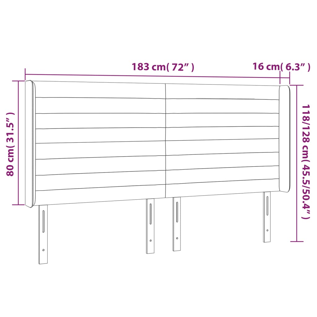 sengegavl med LED-lys 183x16x118/128 cm fløjl sort