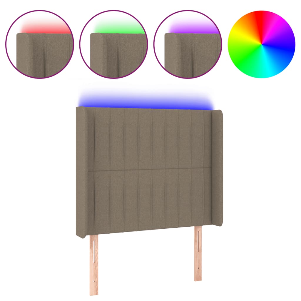 sengegavl med LED-lys 83x16x118/128 cm stof gråbrun