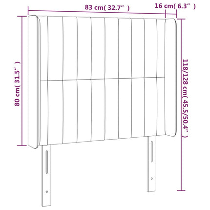 sengegavl med LED-lys 83x16x118/128 cm stof blå