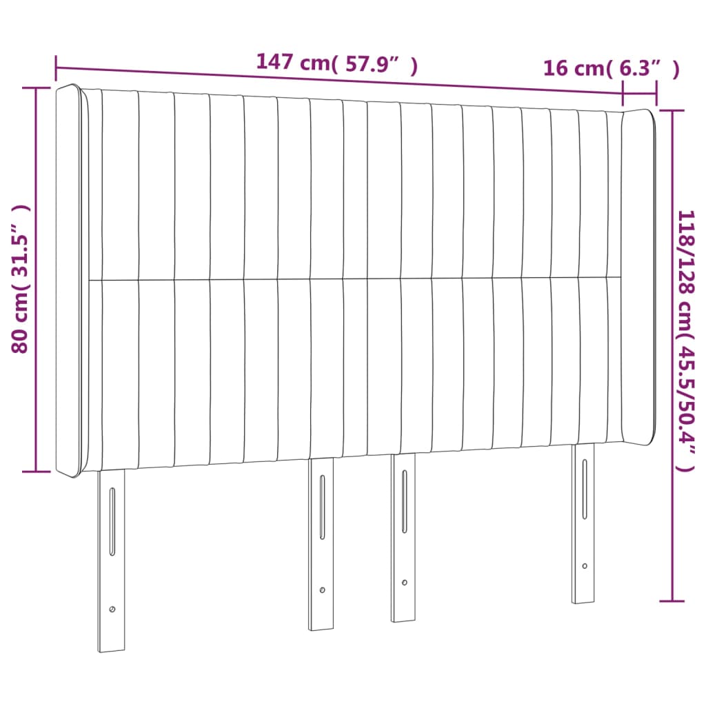 sengegavl med LED-lys 147x16x118/128 cm stof mørkebrun