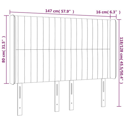 sengegavl med LED-lys 147x16x118/128 cm stof cremefarvet