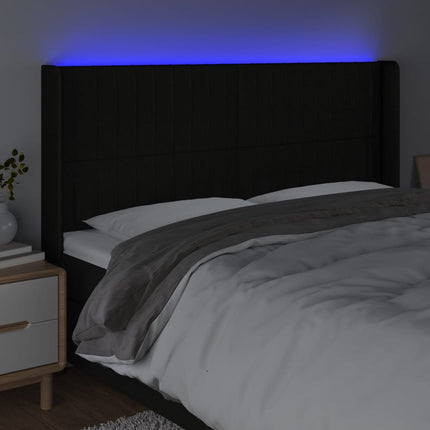 sengegavl med LED-lys 183x16x118/128 cm stof sort