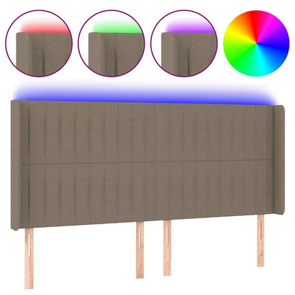 sengegavl med LED-lys 183x16x118/128 cm stof gråbrun