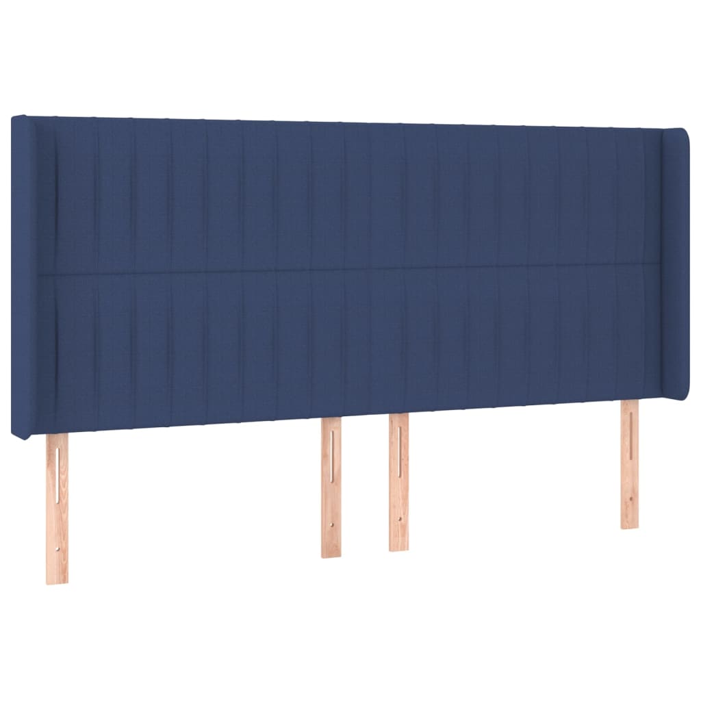sengegavl med LED-lys 183x16x118/128 cm stof blå