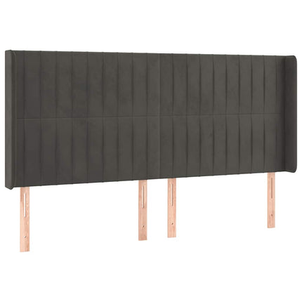 sengegavl med LED-lys 163x16x118/128 cm fløjl mørkegrå