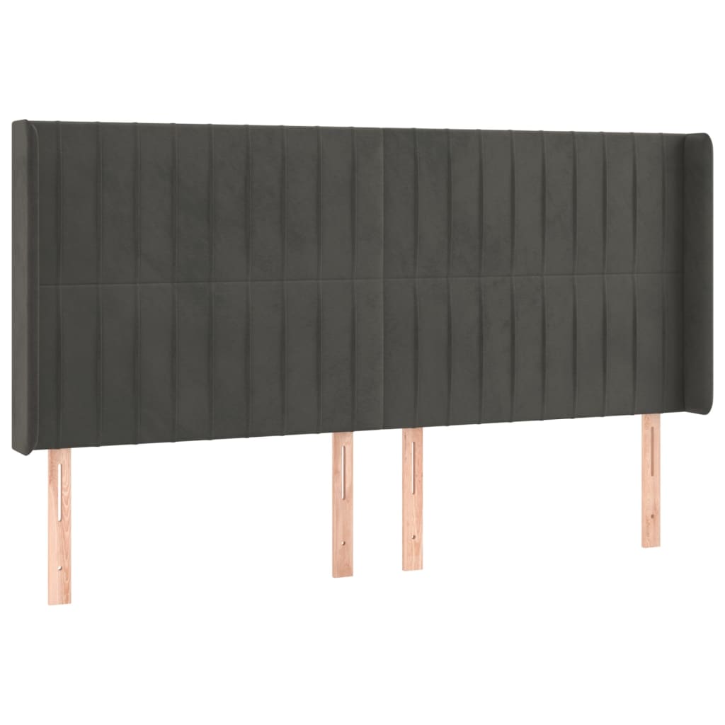 sengegavl med LED-lys 163x16x118/128 cm fløjl mørkegrå