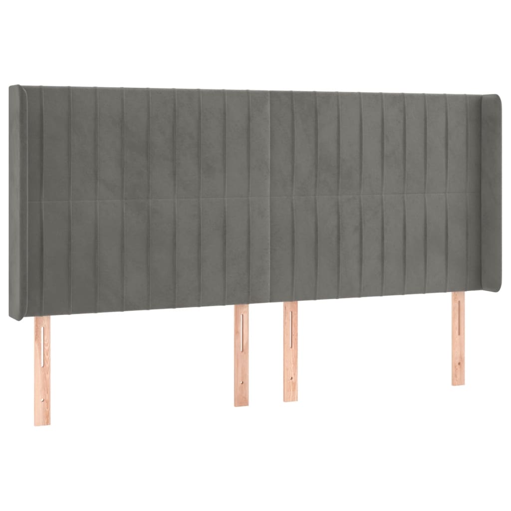 sengegavl med LED-lys 183x16x118/128 cm fløjl lysegrå