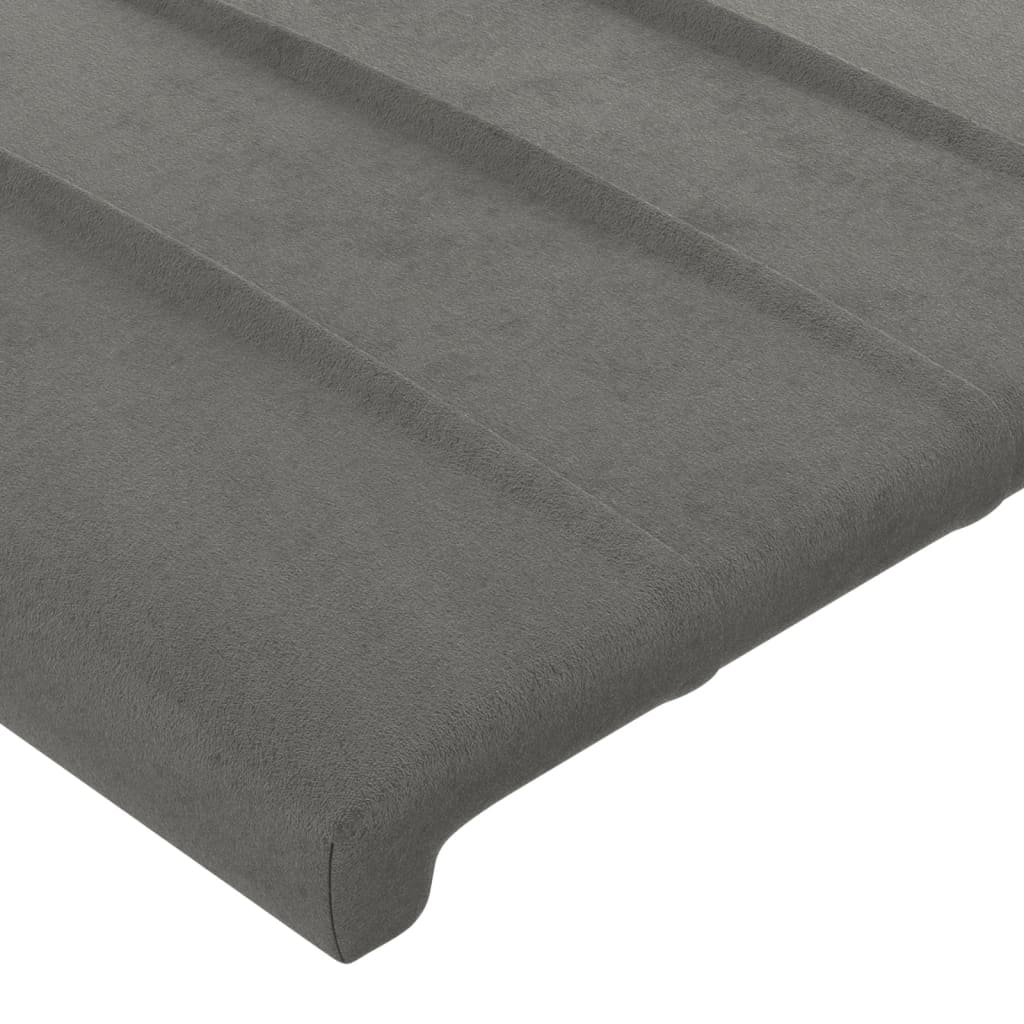 sengegavl med LED-lys 183x16x118/128 cm fløjl lysegrå