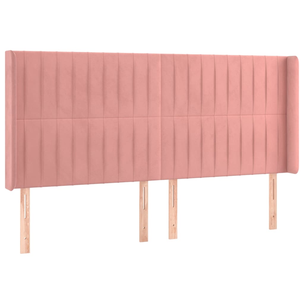 sengegavl med LED-lys 203x16x118/128 cm fløjl lyserød