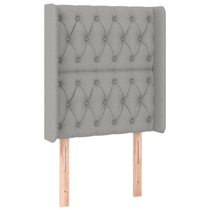 sengegavl med LED-lys 83x16x118/128 cm stof lysegrå