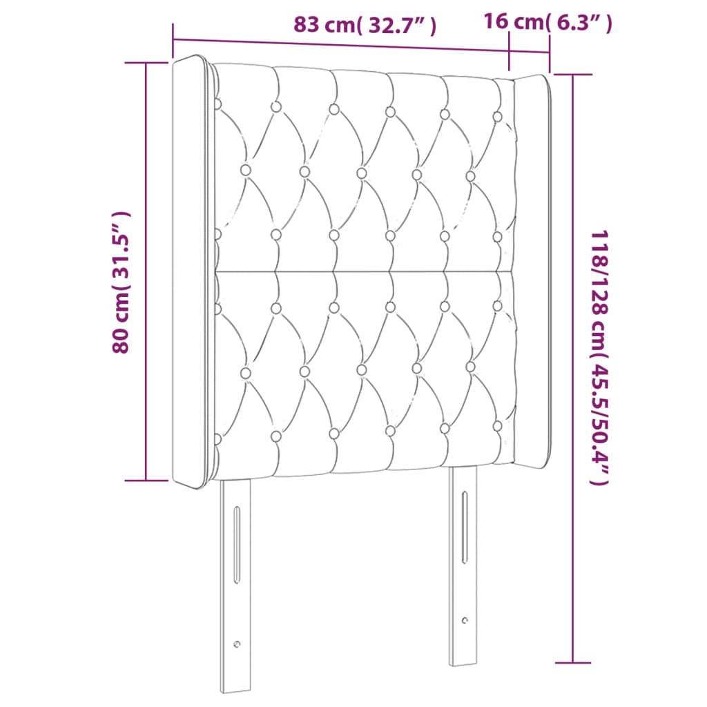 sengegavl med LED-lys 83x16x118/128 cm stof mørkegrå