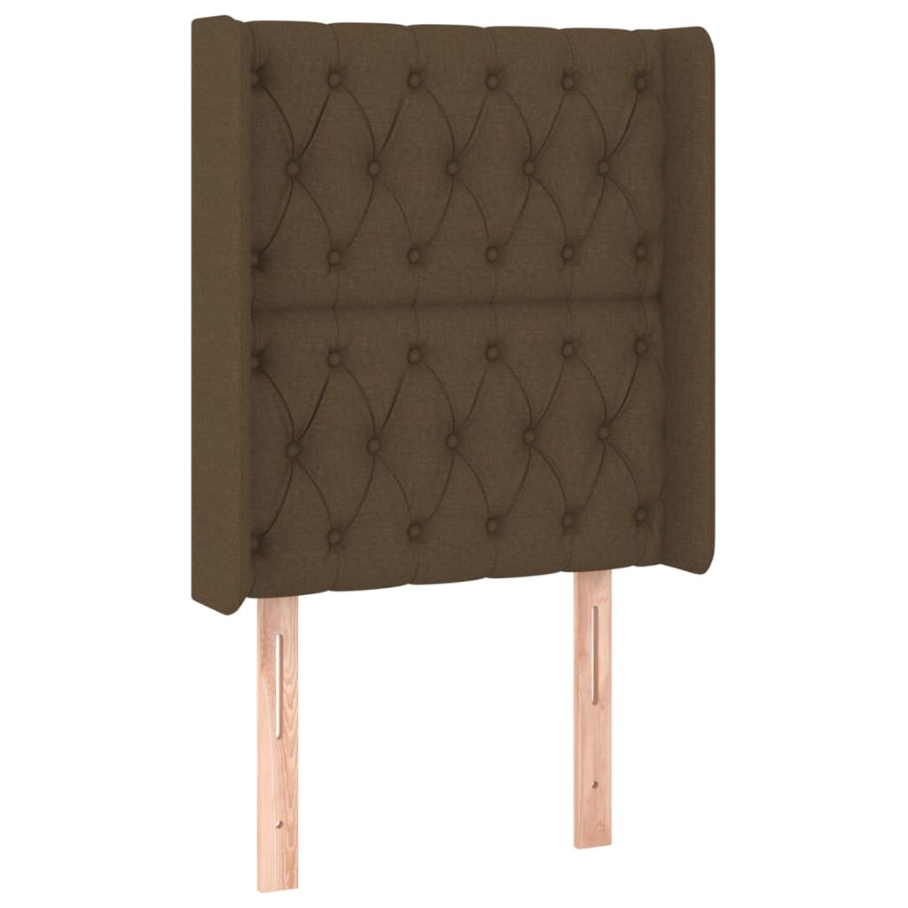 sengegavl med LED-lys 83x16x118/128 cm stof mørkebrun