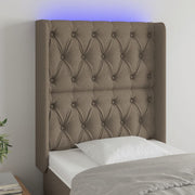 sengegavl med LED-lys 83x16x118/128 cm stof gråbrun