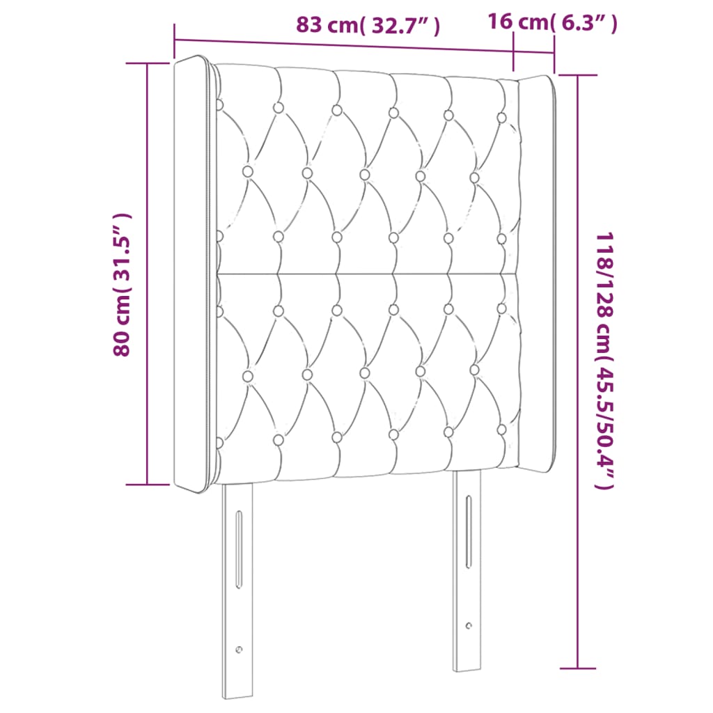 sengegavl med LED-lys 83x16x118/128 cm stof cremefarvet