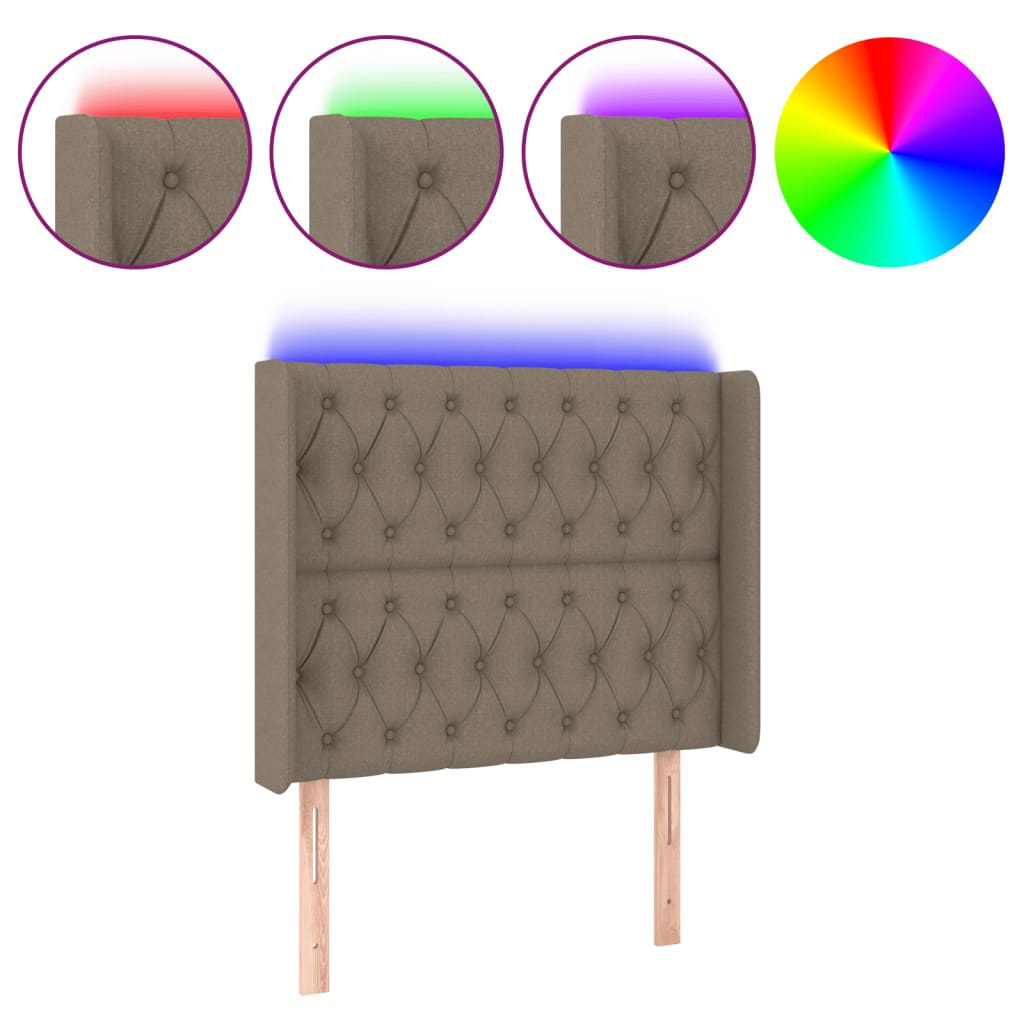sengegavl med LED-lys 103x16x118/128 cm stof gråbrun