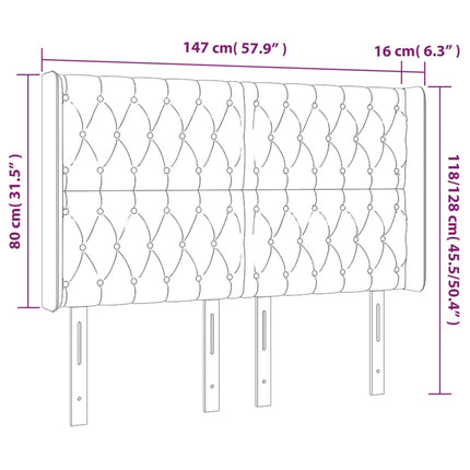 sengegavl med LED-lys 147x16x118/128 cm stof mørkegrå