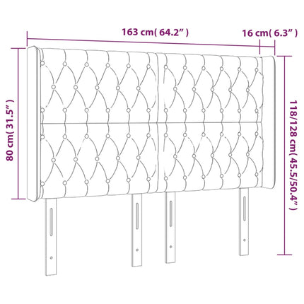 sengegavl med LED-lys 163x16x118/128 cm stof lysegrå