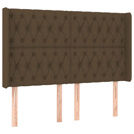 sengegavl med LED-lys 163x16x118/128 cm stof mørkebrun