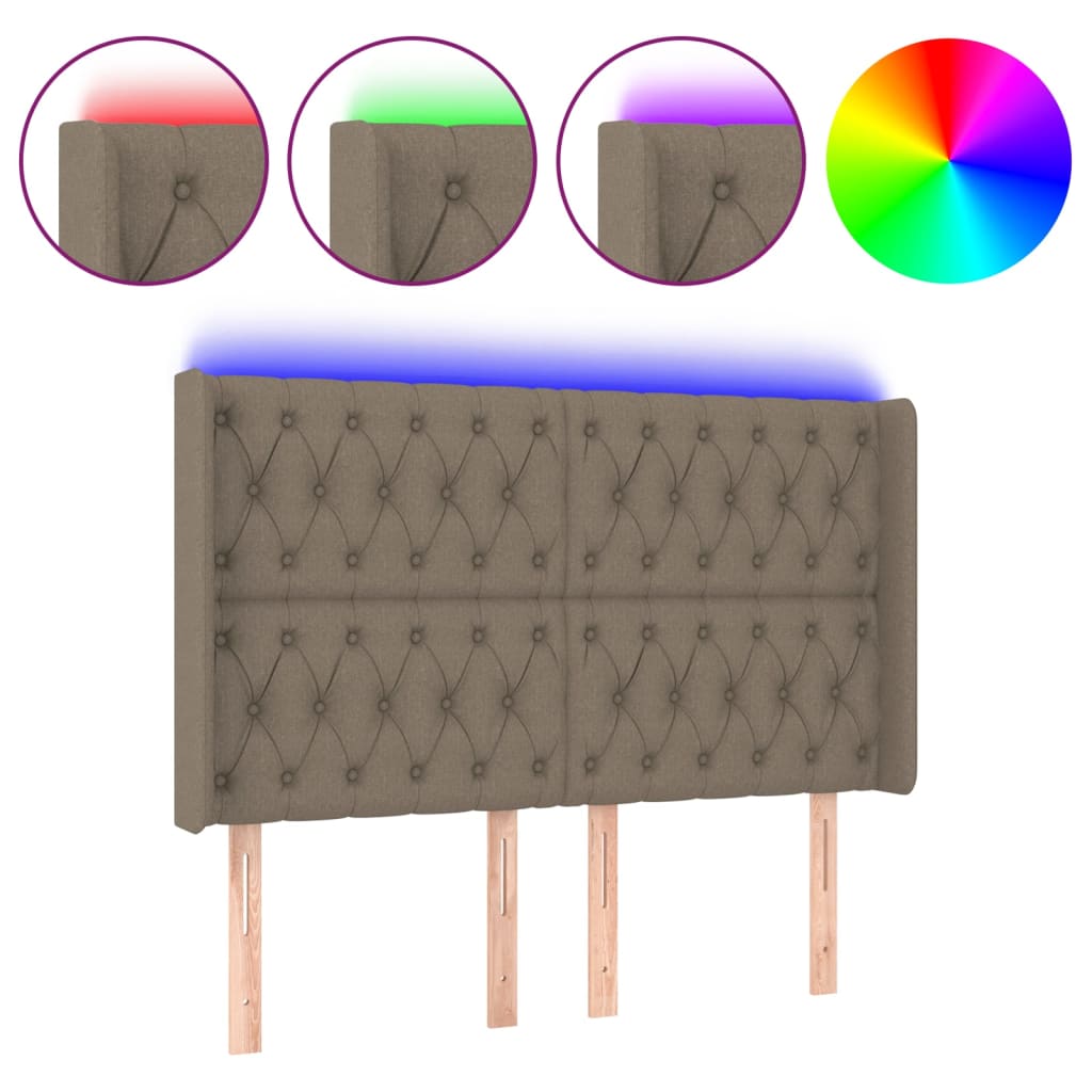 sengegavl med LED-lys 163x16x118/128 cm stof gråbrun