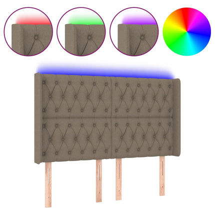 sengegavl med LED-lys 163x16x118/128 cm stof gråbrun