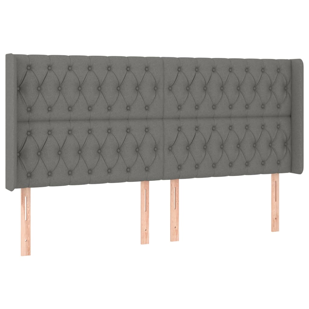 sengegavl med LED-lys 183x16x118/128 cm stof mørkegrå