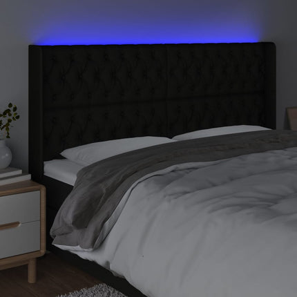 sengegavl med LED-lys 183x16x118/128 cm stof sort
