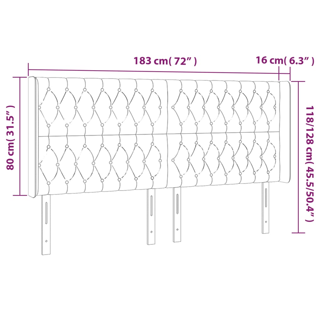 sengegavl med LED-lys 183x16x118/128 cm stof mørkebrun
