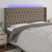sengegavl med LED-lys 203x16x118/128 cm stof gråbrun