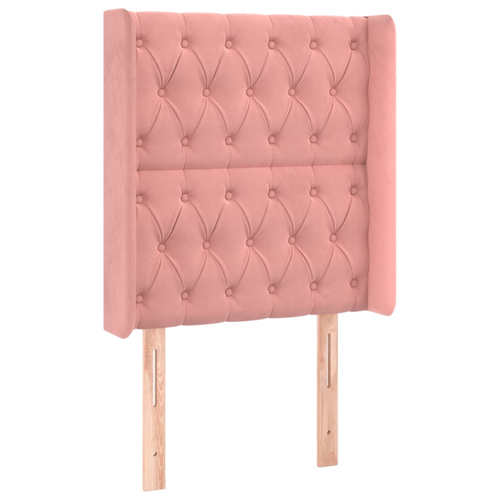 sengegavl med LED-lys 83x16x118/128 cm fløjl lyserød
