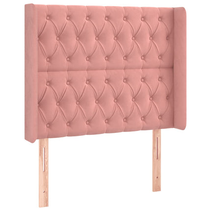 sengegavl med LED-lys 93x16x118/128 cm fløjl lyserød