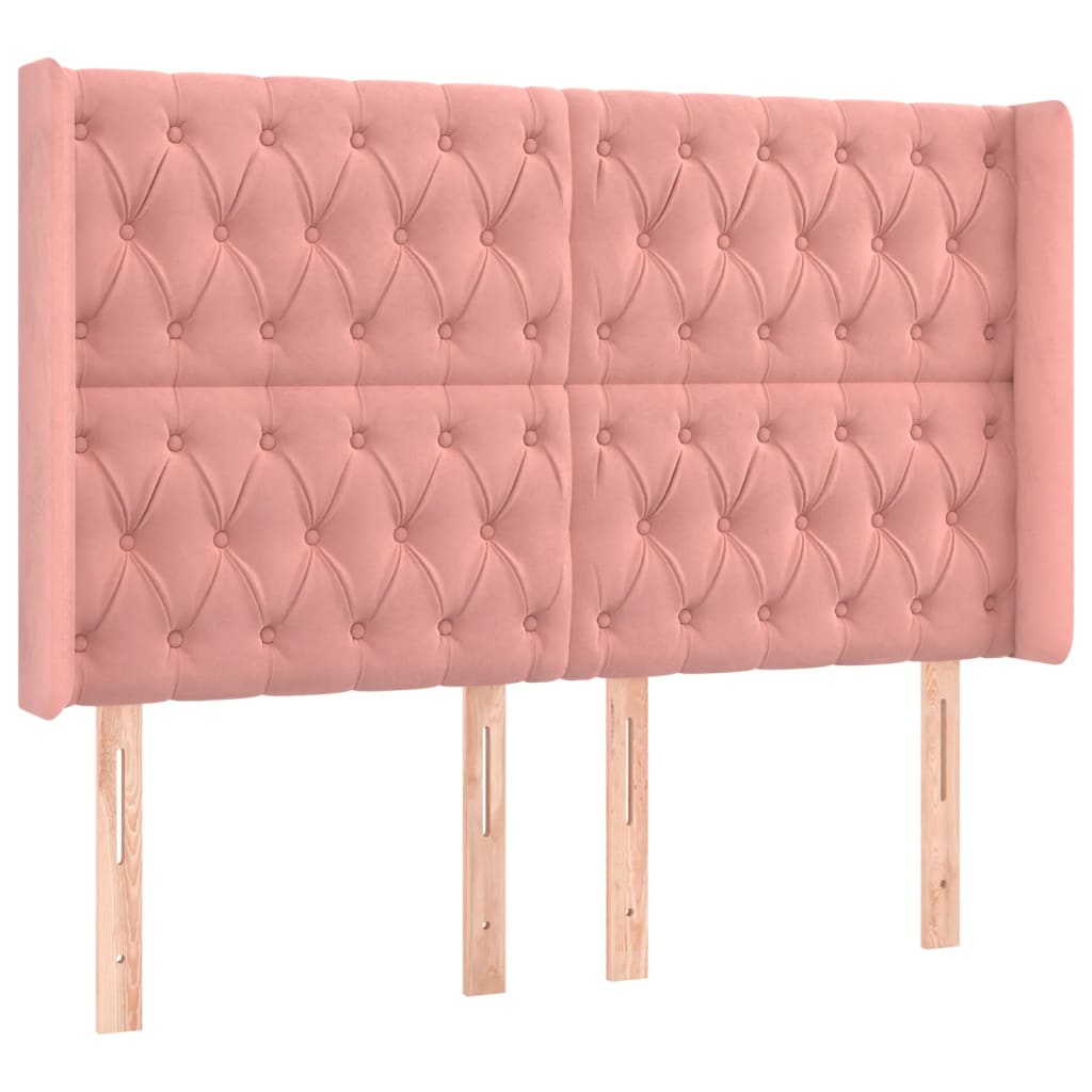 sengegavl med LED-lys 147x16x118/128 cm fløjl lyserød
