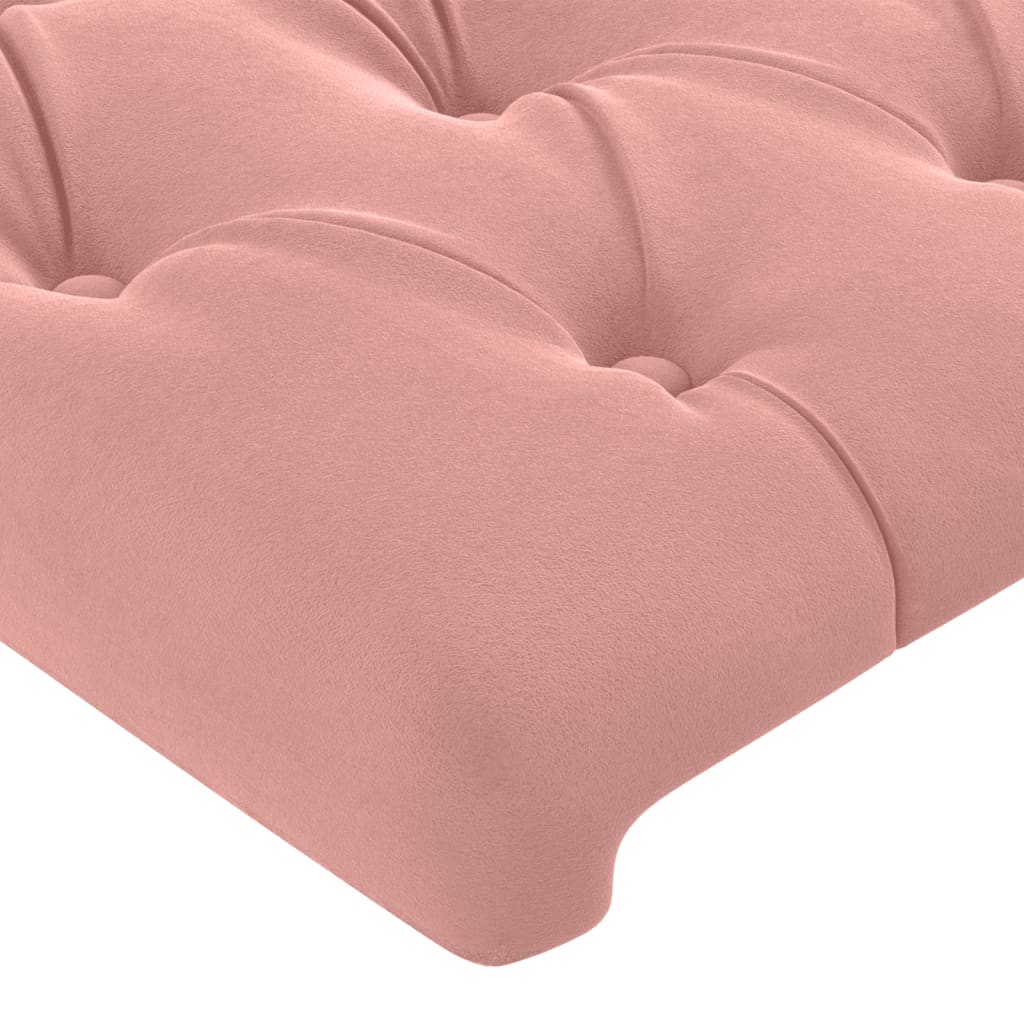 sengegavl med LED-lys 147x16x118/128 cm fløjl lyserød