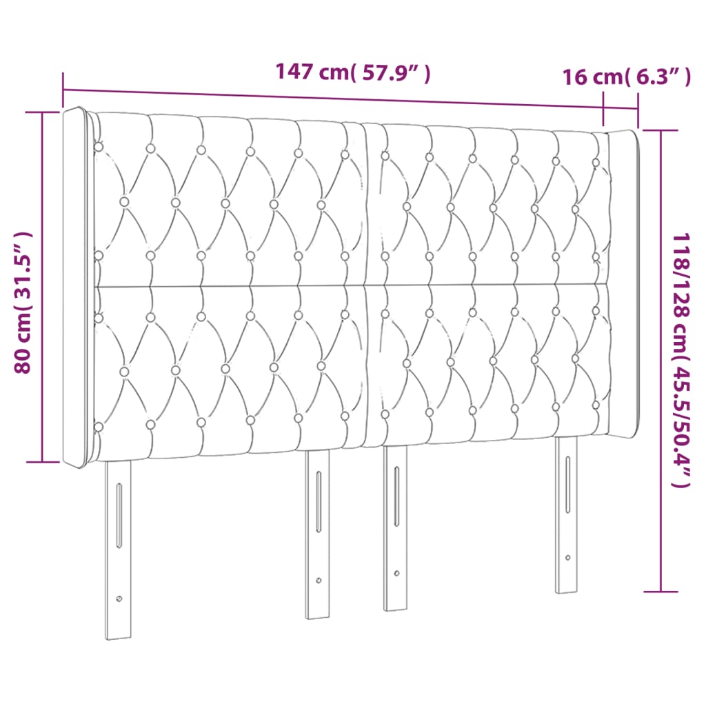 sengegavl med LED-lys 147x16x118/128 cm fløjl lyserød