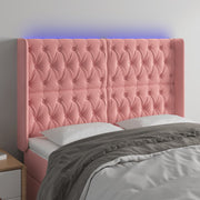 sengegavl med LED-lys 147x16x118/128 cm fløjl lyserød
