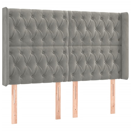 sengegavl med LED-lys 163x16x118/128 cm fløjl lysegrå