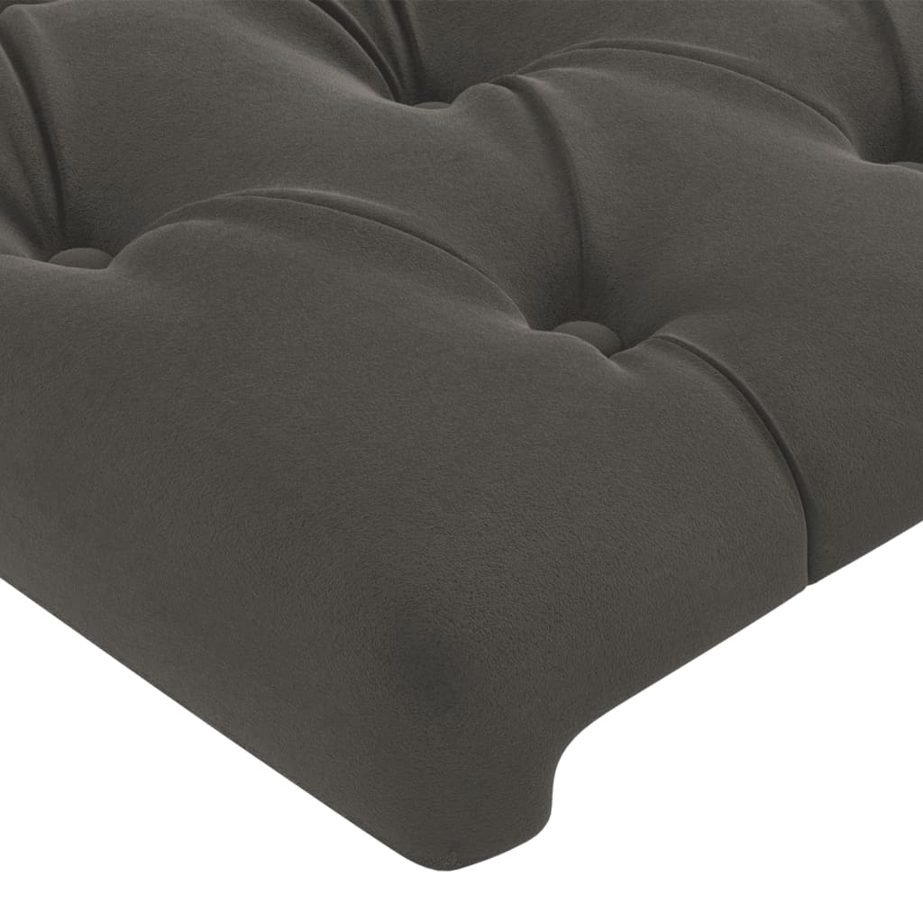 sengegavl med LED-lys 163x16x118/128 cm fløjl mørkegrå