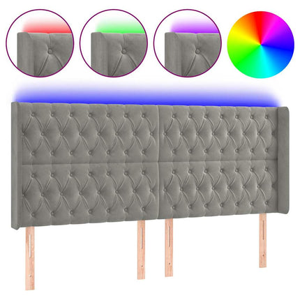 sengegavl med LED-lys 183x16x118/128 cm fløjl lysegrå