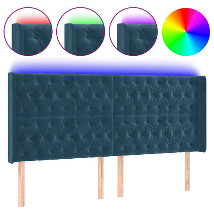 sengegavl med LED-lys 183x16x118/128 cm fløjl mørkeblå