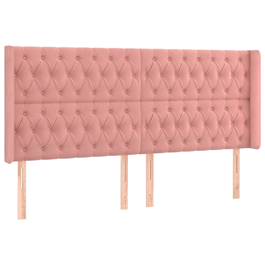 sengegavl med LED-lys 183x16x118/128 cm fløjl lyserød