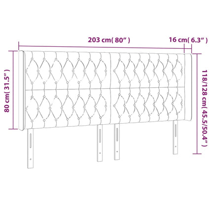 sengegavl med LED-lys 203x16x118/128 cm fløjl sort