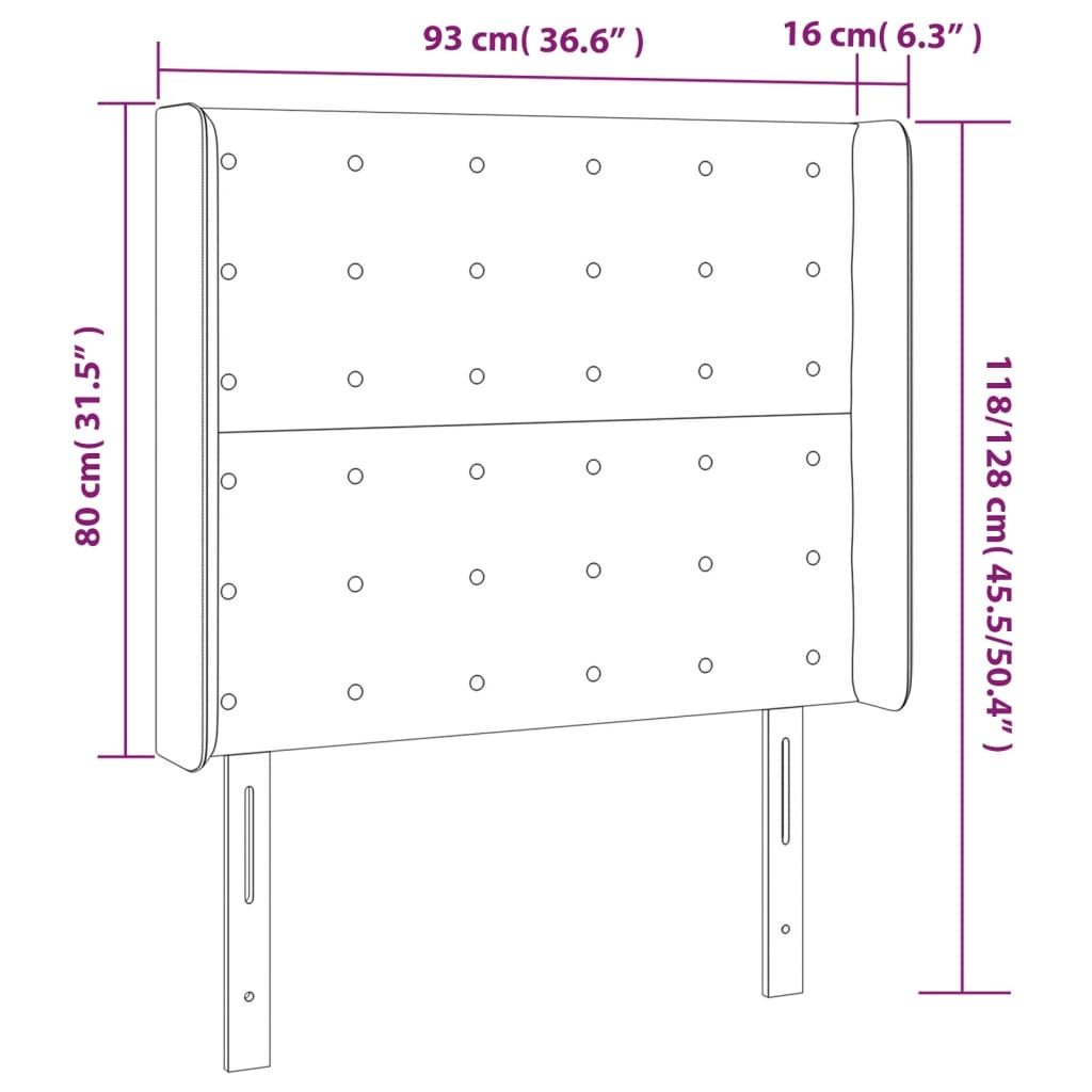 sengegavl med LED-lys 93x16x118/128 cm stof mørkegrå