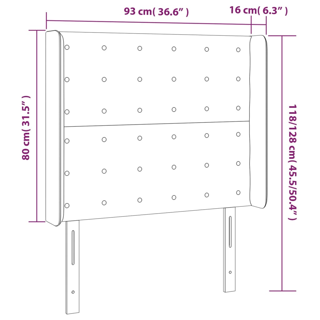 sengegavl med LED-lys 93x16x118/128 cm stof gråbrun